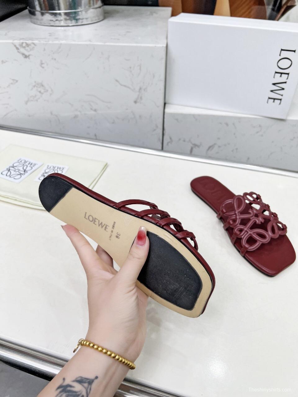 2025 Loewe Burgundy Leather Slippers