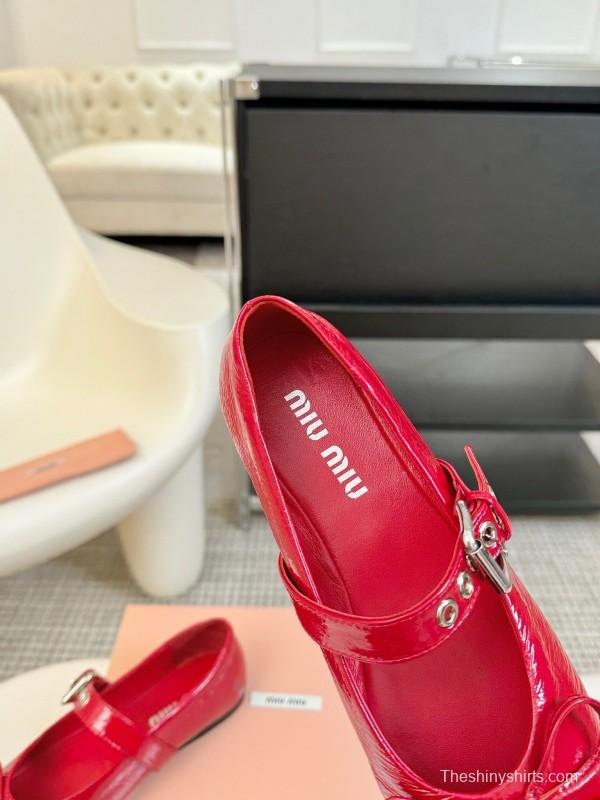 2025 Women Miu Miu Red Leather Mary Jane Buckle KFY00300