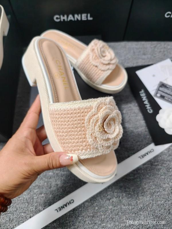 2025 Women Chanel Beige Fabric Slippers CC Logo LY00000