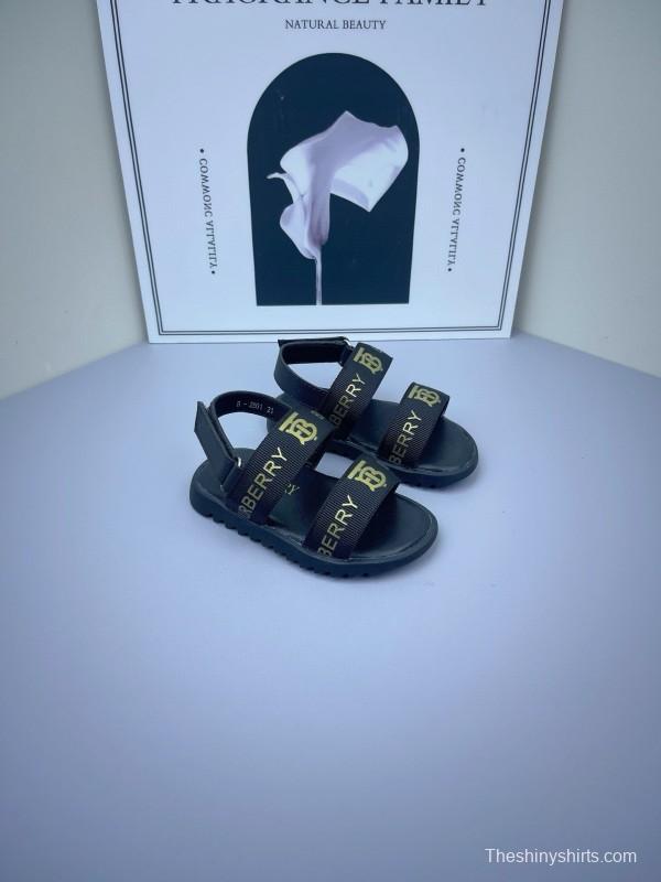 2025 Kids Burberry White Black Leather Sandals
