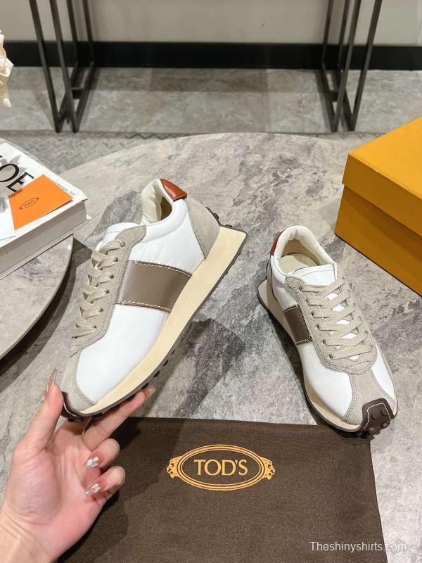 2025 Women TOD'S White Beige Suede Nylon Sneaker KFY00330
