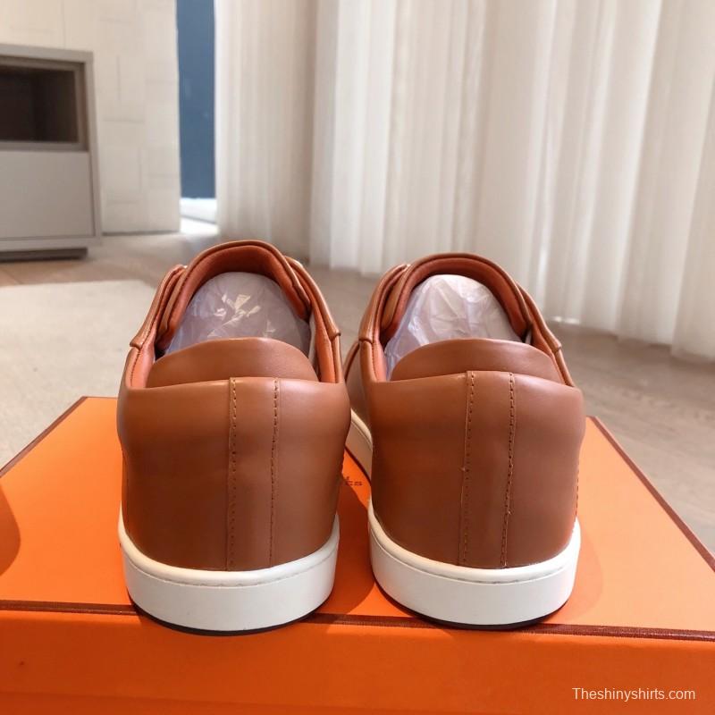 2025 Men Hermès Brown White Leather Sneakers AS00380