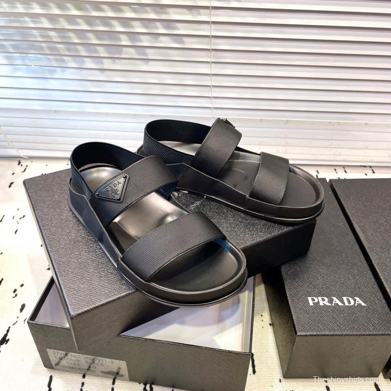 2025 Men Prada Black Fabric Sandals Original Sole KFY00230