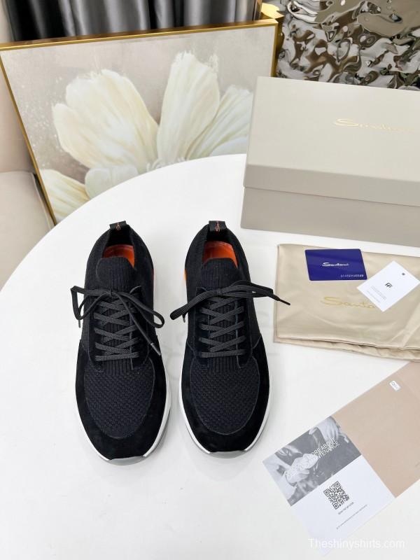 2025 Unisex Santoni Black Orange Wool Blend Sneakers AS00320