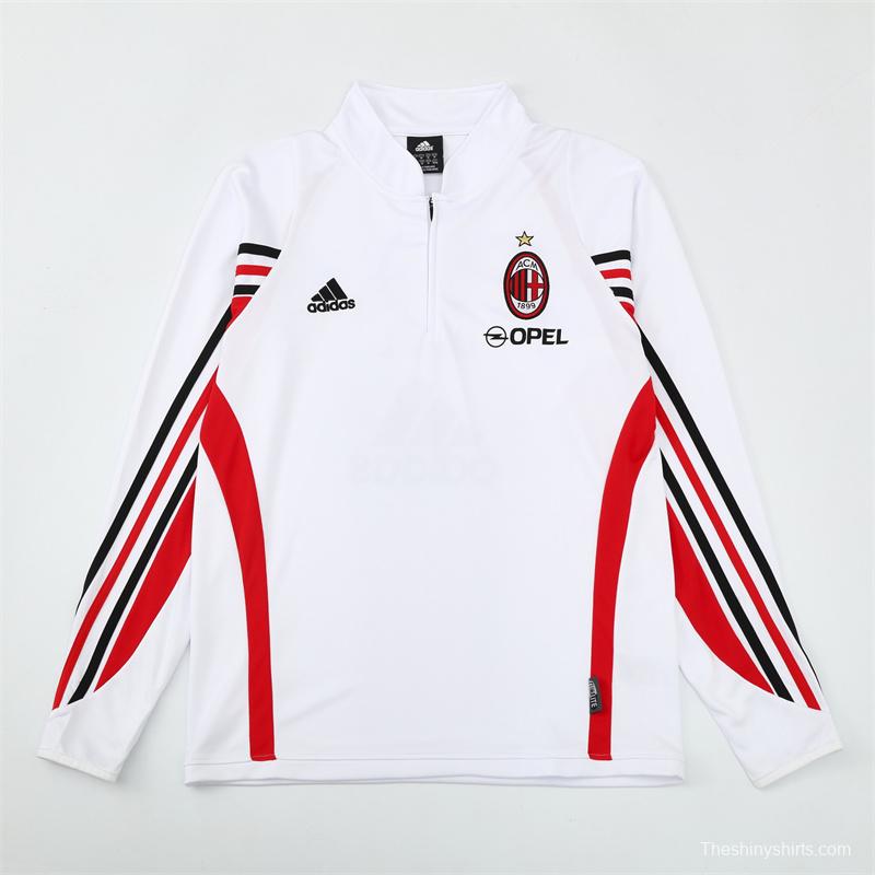 Retro 03/04 AC Milan White Half Zipper Jacket+Long Pants