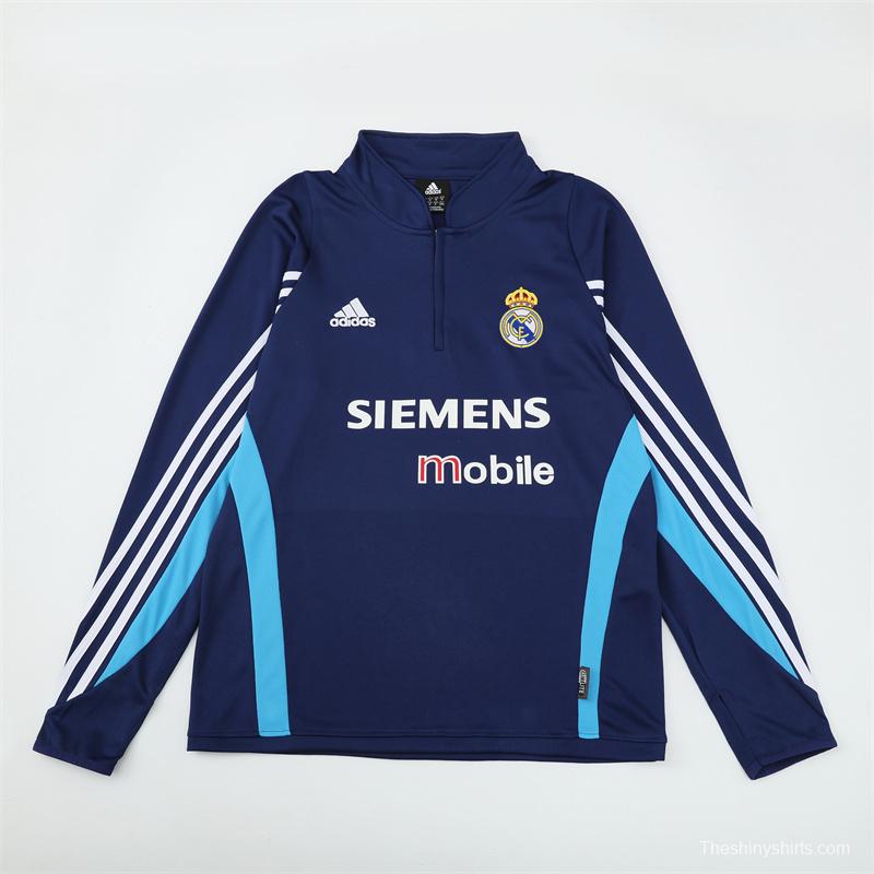 Retro 03/04 Real Madrid Royal Blue Half Zipper Jacket+Long Pants