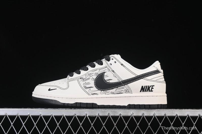Nike SB Dunk Low Collaboration Beige Black Multi-Swoosh Custom Low-Top Casual Skate Shoes - HH7518-094