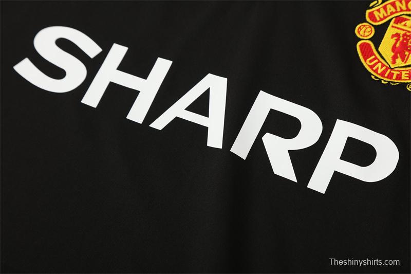 Retro 98/99 Manchester United Black Half Zipper Jacket+Long Pants