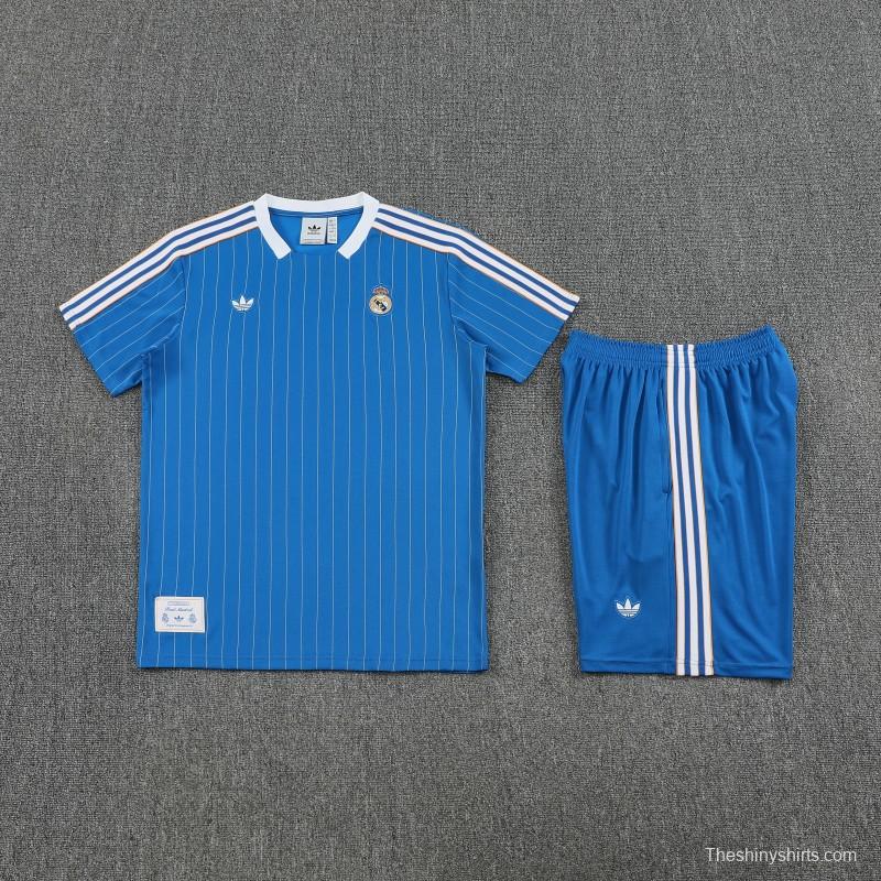 25/26 Real Madrid Adidas Original Blue Short Sleeve Jersey+Shorts