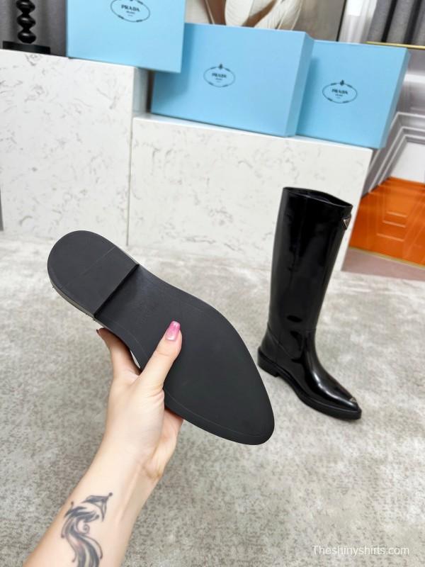 Prada Classic Triangle Logo Pointed Toe Boots - LY00400