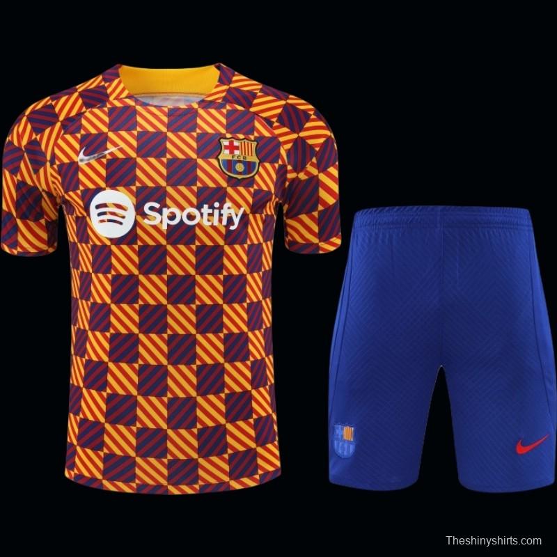 23-24 Barcelona Special Orange Grid Short Sleeve+Shorts